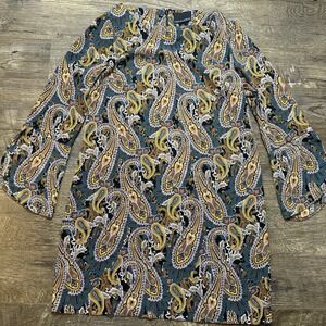 Cynthia Rowley Shift Dress Long Flare Sleeve Paisley Size 10 Boho